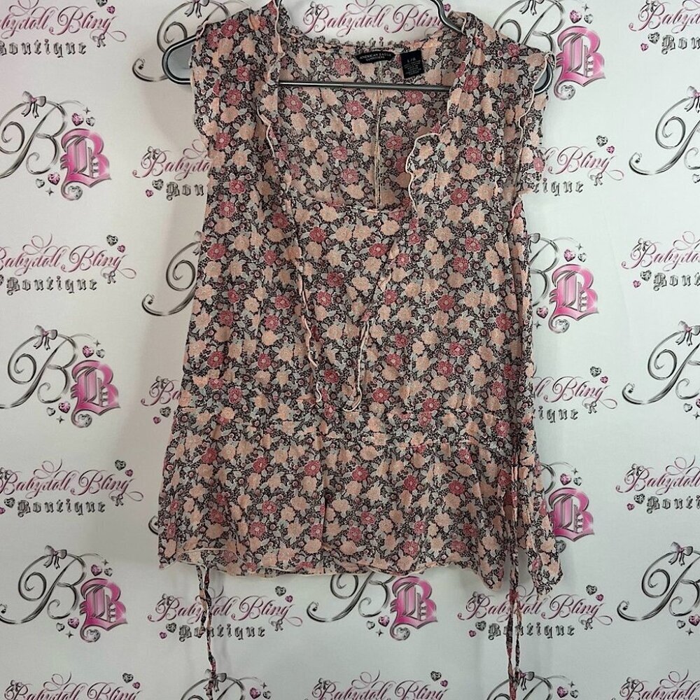American Eagle Outfitters tank top milkmaid style Pink Floral Blouse
